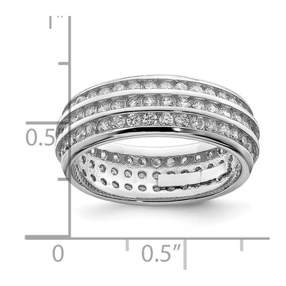Sterling Silver Rhodium Plated 3 Row Cz Eternity Ring