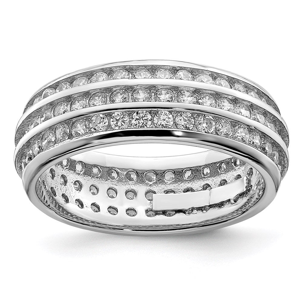 Sterling Silver Rhodium Plated 3 Row Cz Eternity Ring