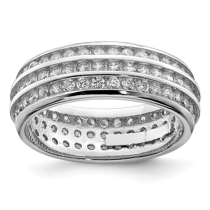 Sterling Silver Rhodium Plated 3 Row Cz Eternity Ring