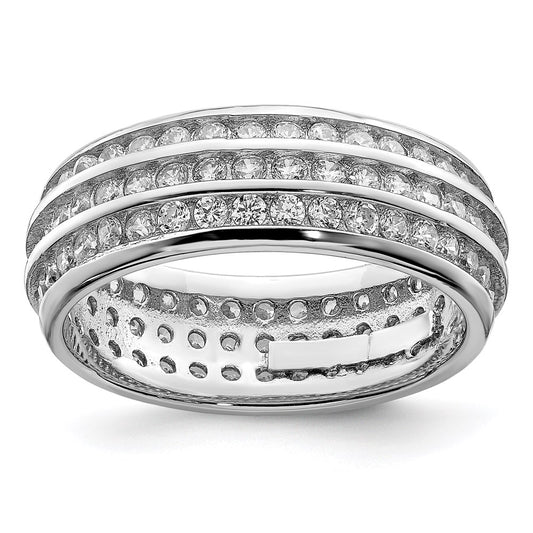 Sterling Silver Rhodium Plated 3 Row Cz Eternity Ring