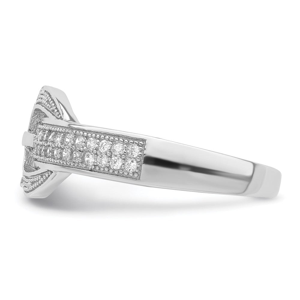 Sterling Silver Rhodium Plated Cz Buckle Ring