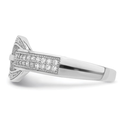Sterling Silver Rhodium Plated Cz Buckle Ring