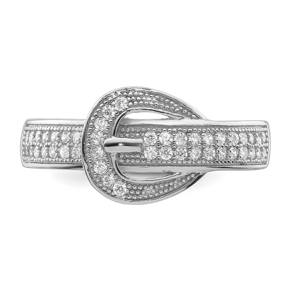 Sterling Silver Rhodium Plated Cz Buckle Ring