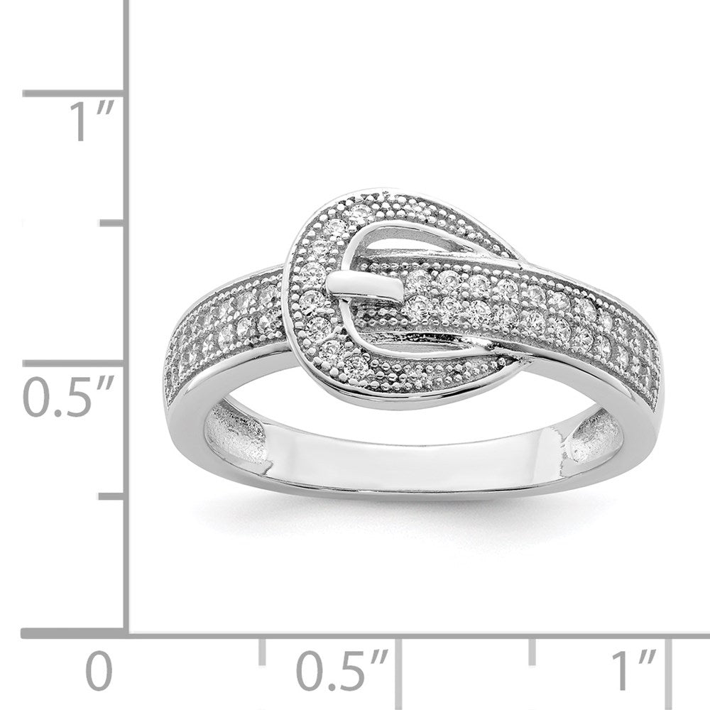 Sterling Silver Rhodium Plated Cz Buckle Ring