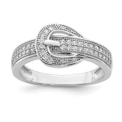 Sterling Silver Rhodium Plated Cz Buckle Ring
