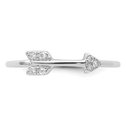 Sterling Silver Rhodium Plated Polished Cz Arrow Ring