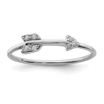 Sterling Silver Rhodium Plated Polished Cz Arrow Ring