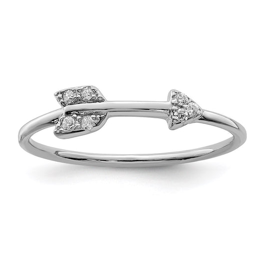 Sterling Silver Rhodium Plated Polished Cz Arrow Ring