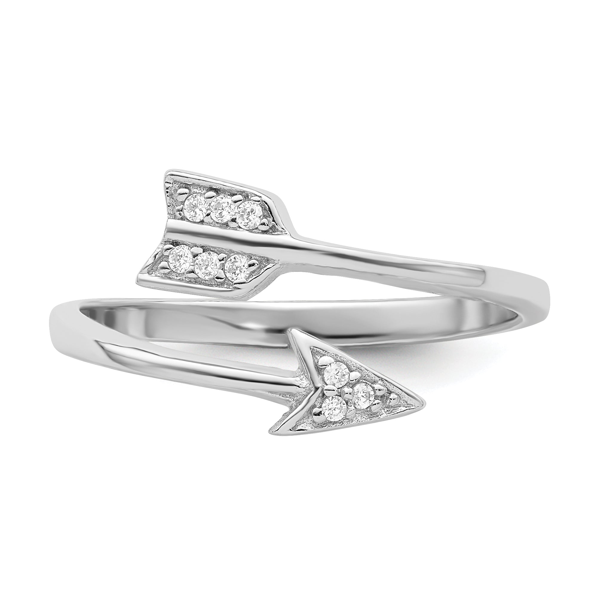 Sterling Silver Rhodium Plated Polished Cz Arrow Adjustable Ring (Size 7 Only)