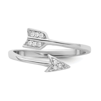 Sterling Silver Rhodium Plated Polished Cz Arrow Adjustable Ring (Size 7 Only)