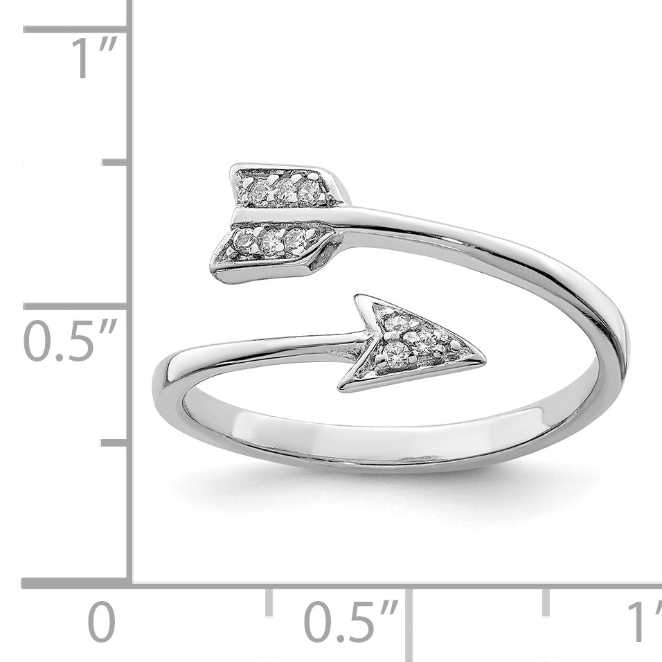 Sterling Silver Rhodium Plated Polished Cz Arrow Adjustable Ring (Size 7 Only)