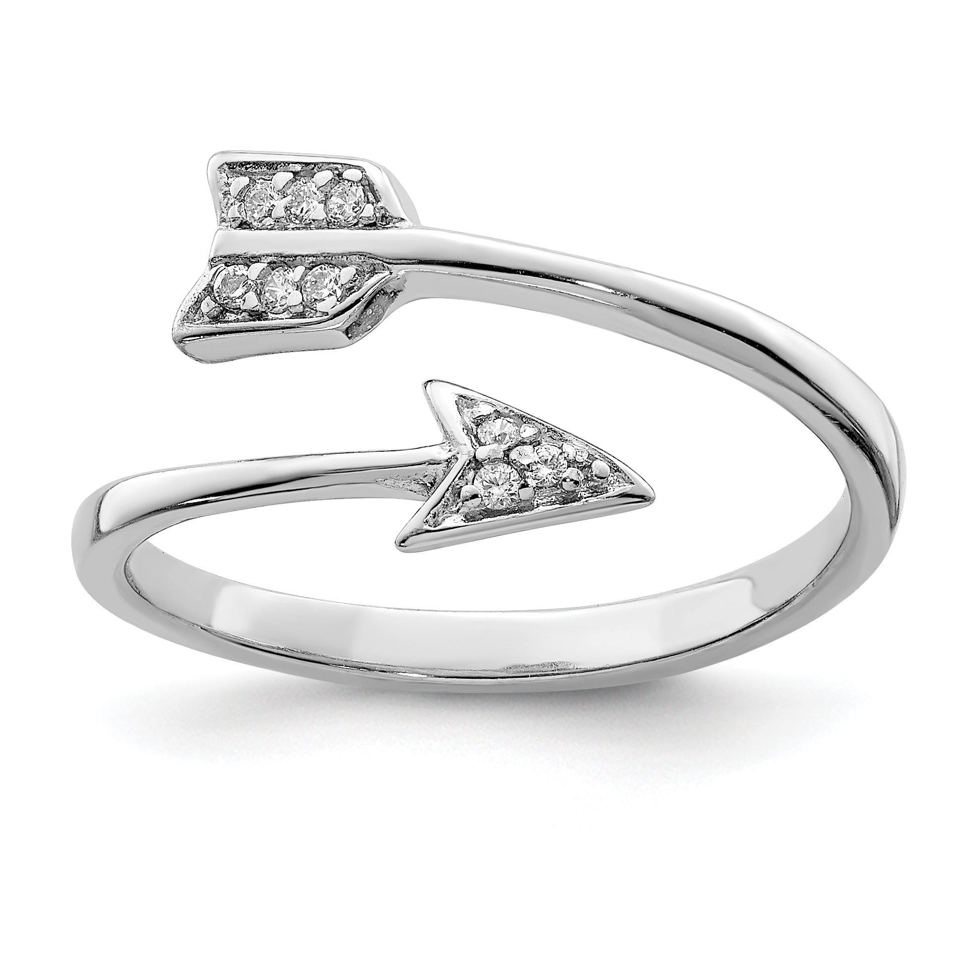 Sterling Silver Rhodium Plated Polished Cz Arrow Adjustable Ring (Size 7 Only)
