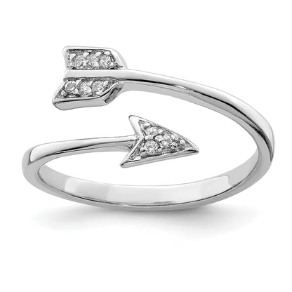 Sterling Silver Rhodium Plated Polished Cz Arrow Adjustable Ring (Size 7 Only)