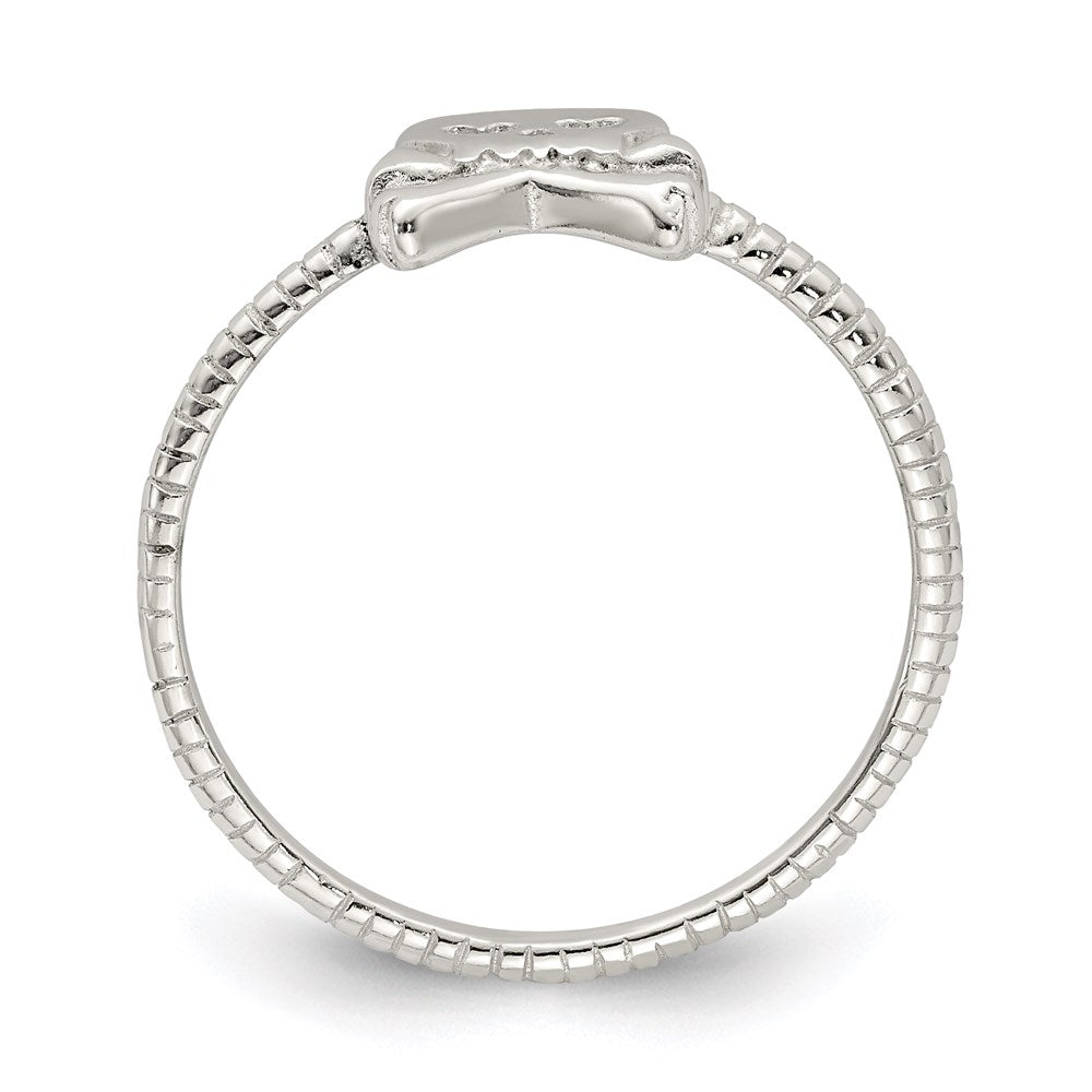 Sterling Silver Polished & Textured Skull Crossbones Ring