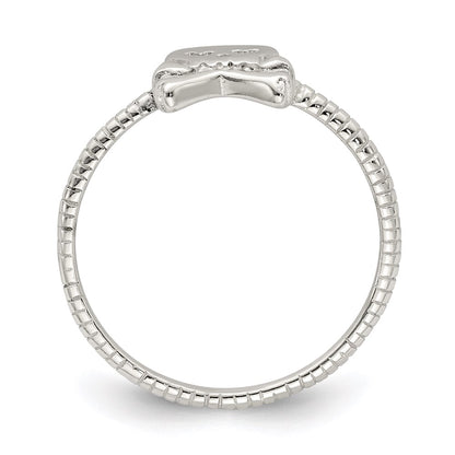 Sterling Silver Polished & Textured Skull Crossbones Ring