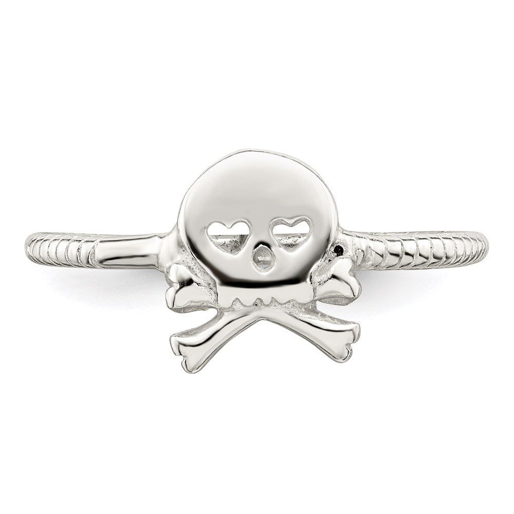 Sterling Silver Polished & Textured Skull Crossbones Ring