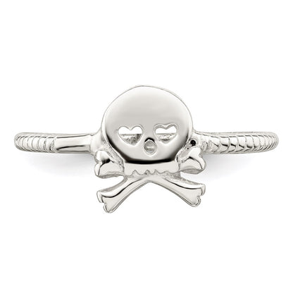 Sterling Silver Polished & Textured Skull Crossbones Ring