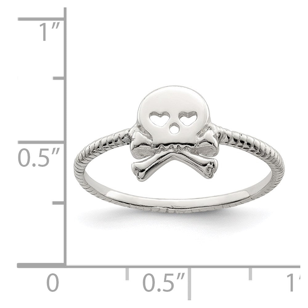 Sterling Silver Polished & Textured Skull Crossbones Ring