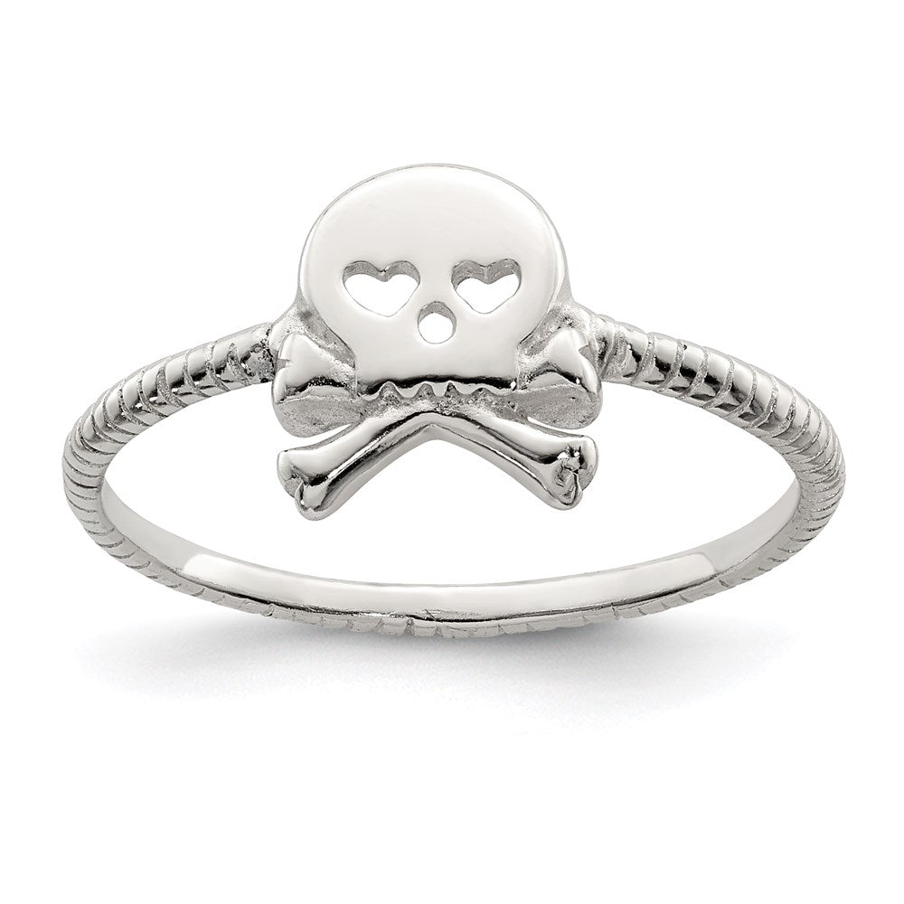 Sterling Silver Polished & Textured Skull Crossbones Ring
