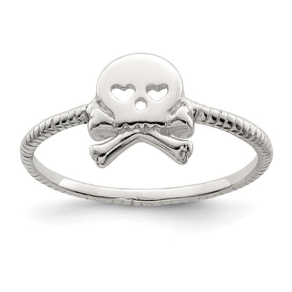 Sterling Silver Polished & Textured Skull Crossbones Ring