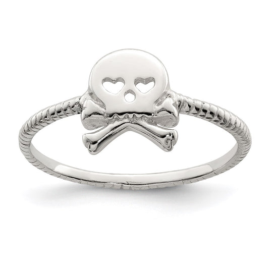 Sterling Silver Polished & Textured Skull Crossbones Ring