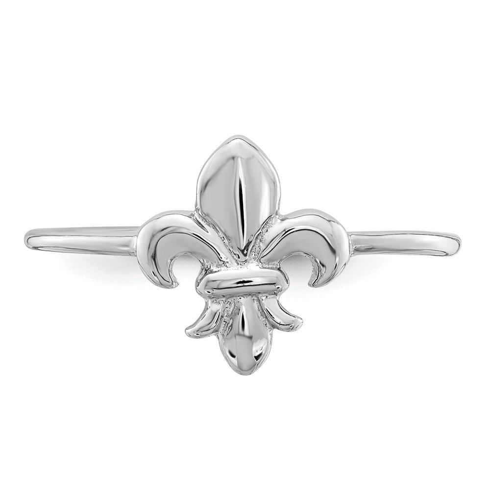 Sterling Silver Rhodium Plated Polished Fleur De Lis Ring