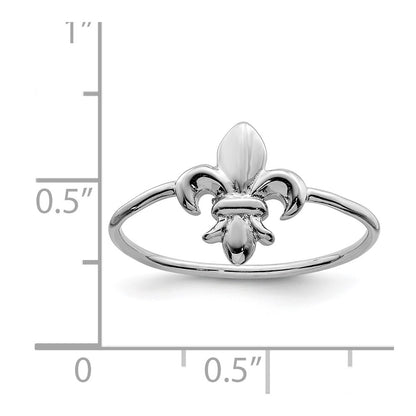 Sterling Silver Rhodium Plated Polished Fleur De Lis Ring