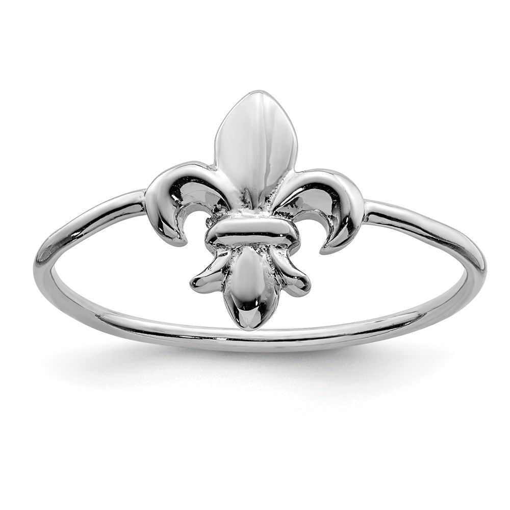 Sterling Silver Rhodium Plated Polished Fleur De Lis Ring