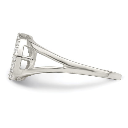 Sterling Silver Polished Cz Peace Sign Ring