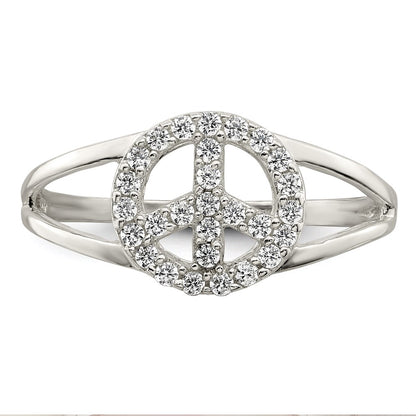Sterling Silver Polished Cz Peace Sign Ring