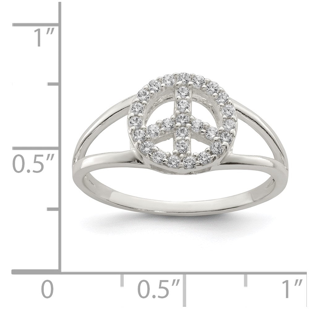 Sterling Silver Polished Cz Peace Sign Ring