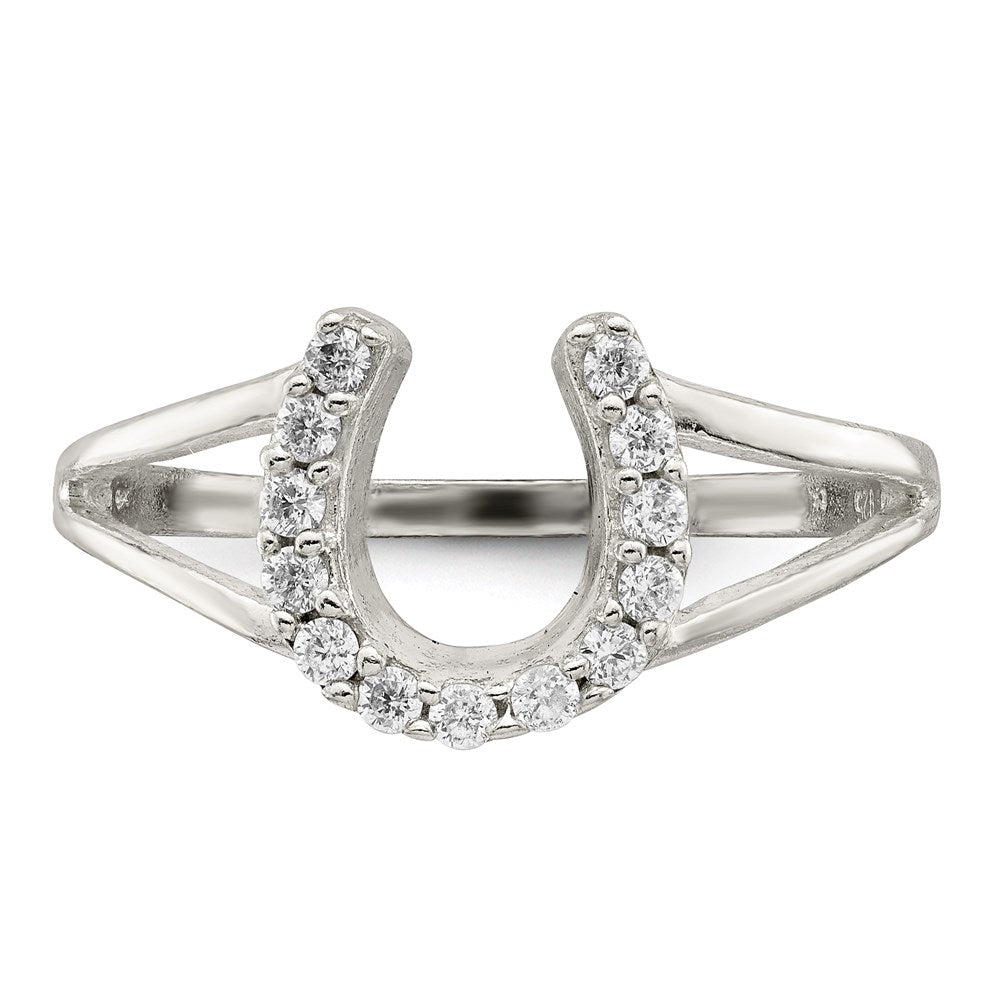 Sterling Silver Polished Cz Horseshoe Ring