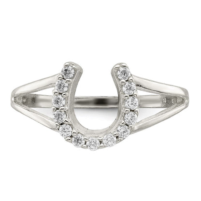 Sterling Silver Polished Cz Horseshoe Ring