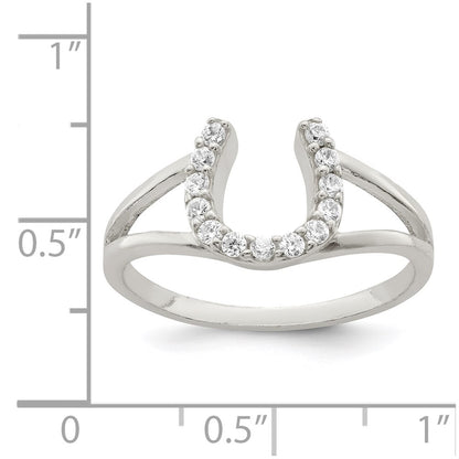 Sterling Silver Polished Cz Horseshoe Ring