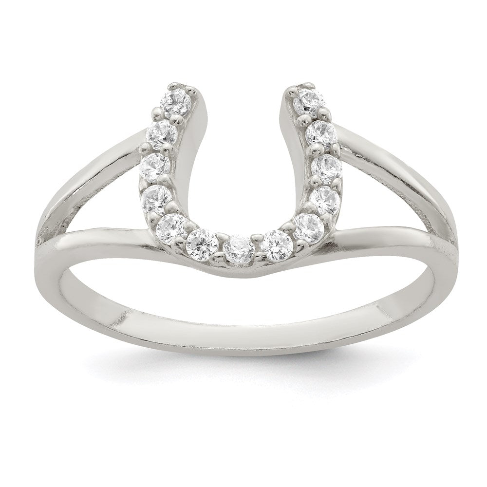 Sterling Silver Polished Cz Horseshoe Ring