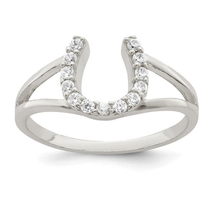 Sterling Silver Polished Cz Horseshoe Ring