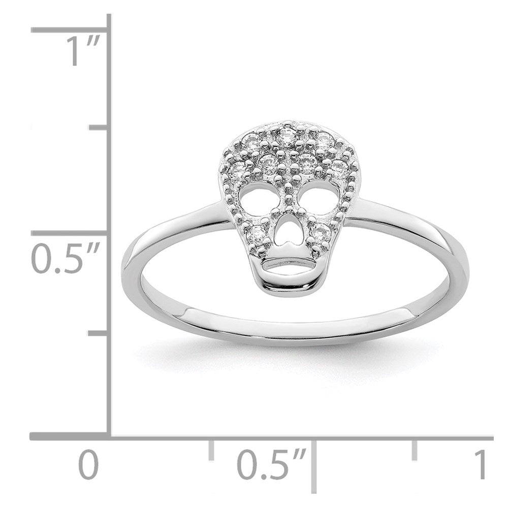 Sterling Silver Rhodium Plated Cz Skull Ring