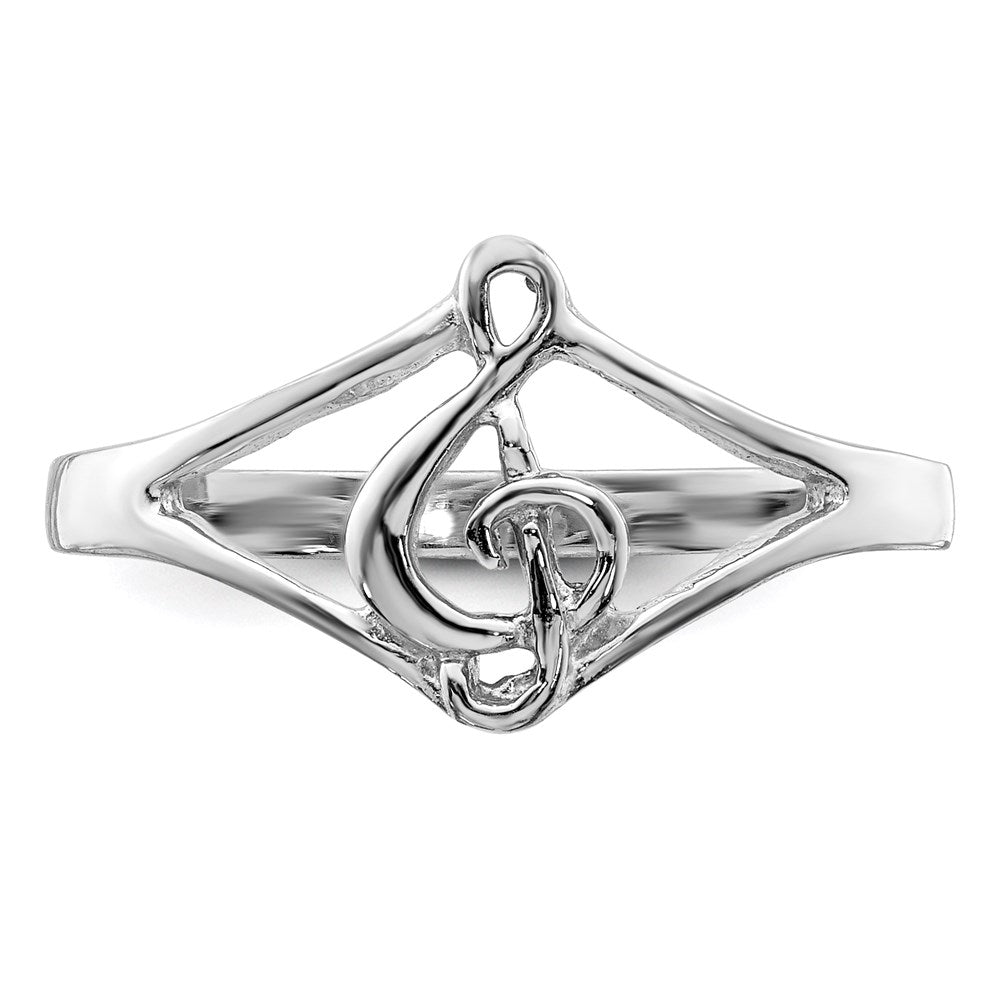 Sterling Silver Rhodium Plated Polished Music Note Ring