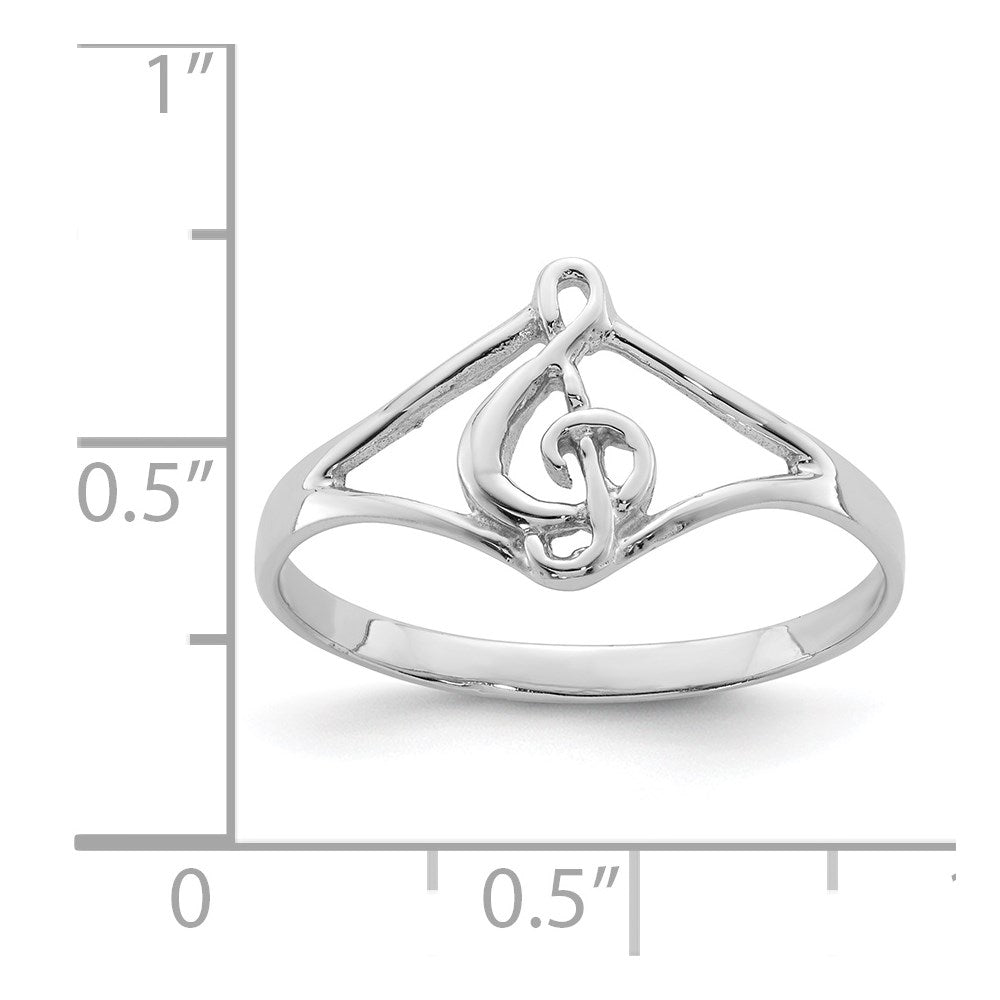 Sterling Silver Rhodium Plated Polished Music Note Ring