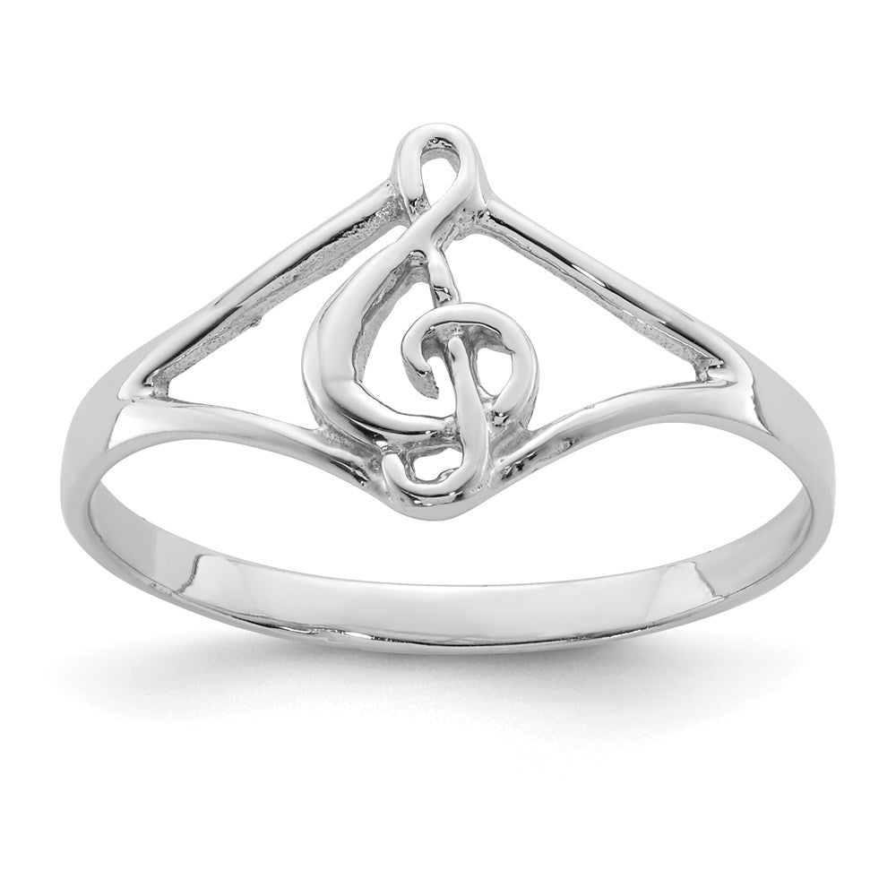 Sterling Silver Rhodium Plated Polished Music Note Ring