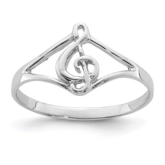Sterling Silver Rhodium Plated Polished Music Note Ring