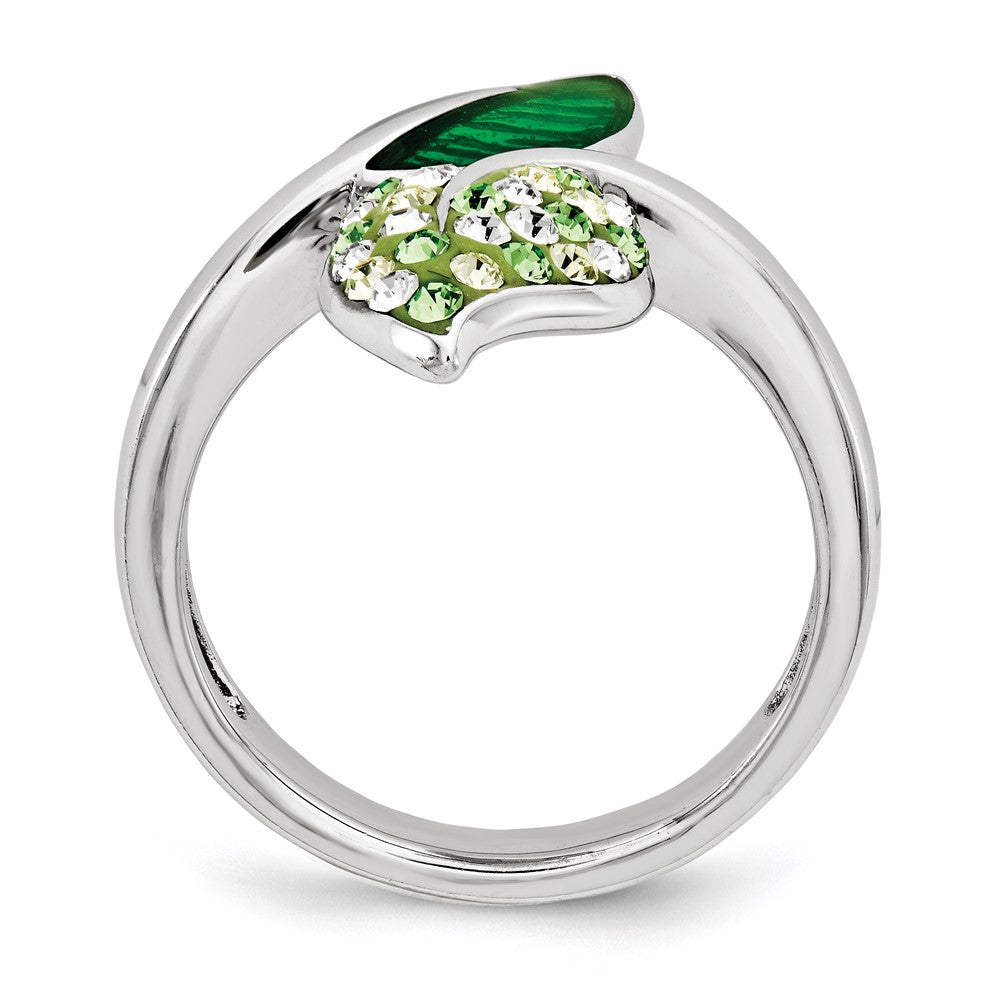 Sterling Silver Preciosa Crystal & Enameled Green Leaves Ring