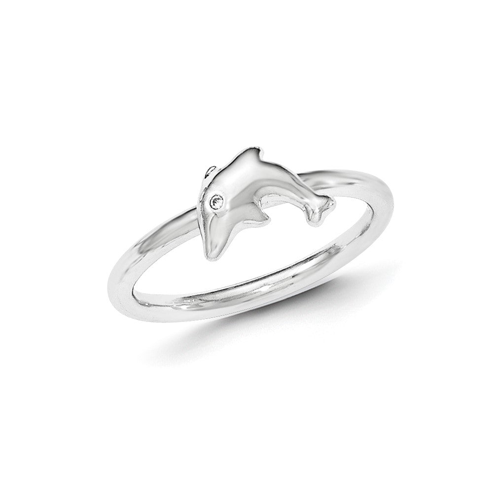 Sterling Silver Cz Dolphin Ring