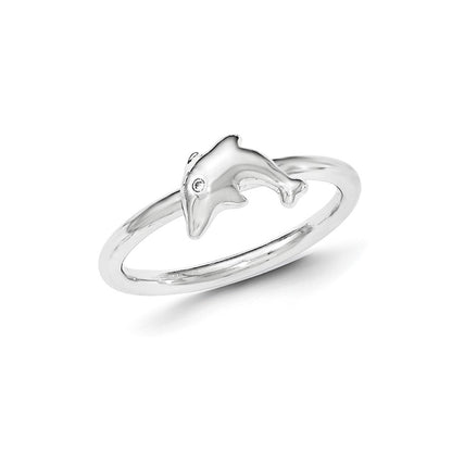 Sterling Silver Cz Dolphin Ring