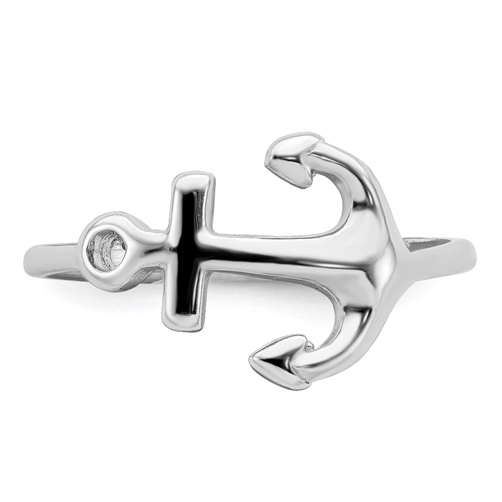 Sterling Silver Rhodium Plated Polished Anchor Ring