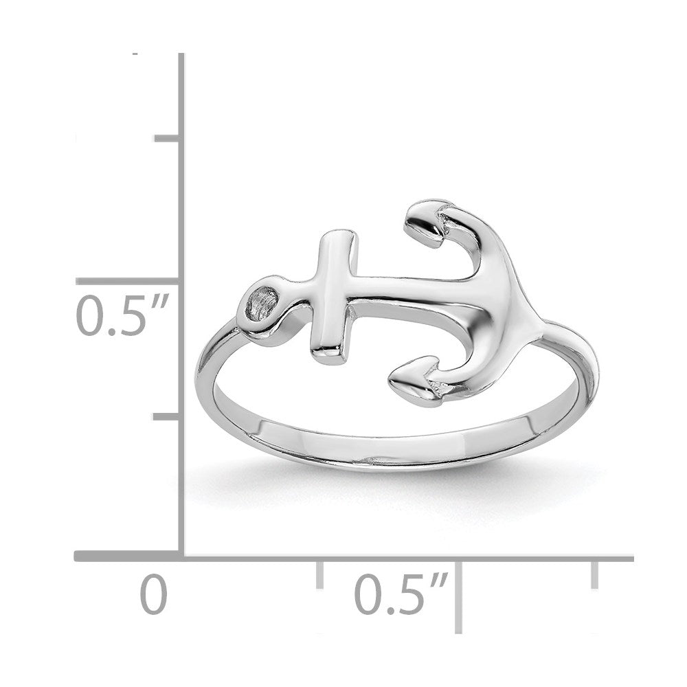 Sterling Silver Rhodium Plated Polished Anchor Ring