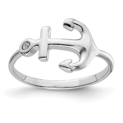 Sterling Silver Rhodium Plated Polished Anchor Ring