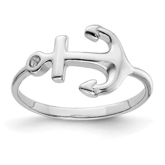 Sterling Silver Rhodium Plated Polished Anchor Ring