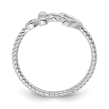 Sterling Silver Rhodium Plated Polished Anchor Ring