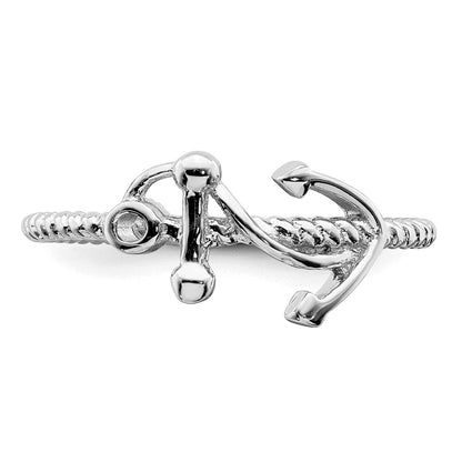 Sterling Silver Rhodium Plated Polished Anchor Ring
